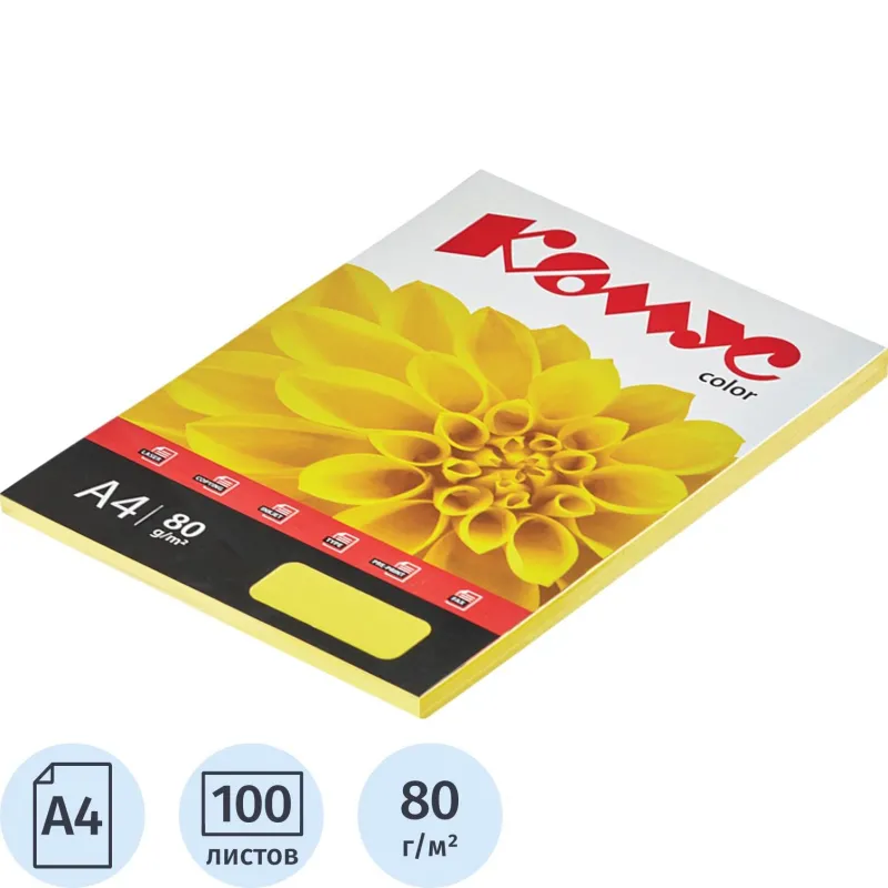 Цветная бумага Комус Color лимон А4 80г/м² (100л.) для офисной техники - Image 2