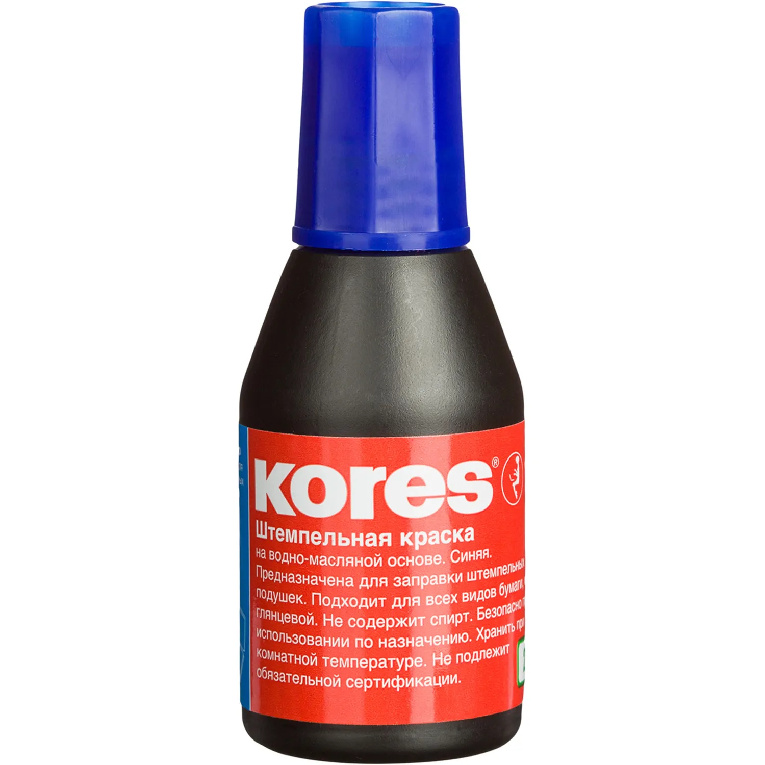 Штемпельная краска Kores синяя 28 мл (водно-масляная), пластик