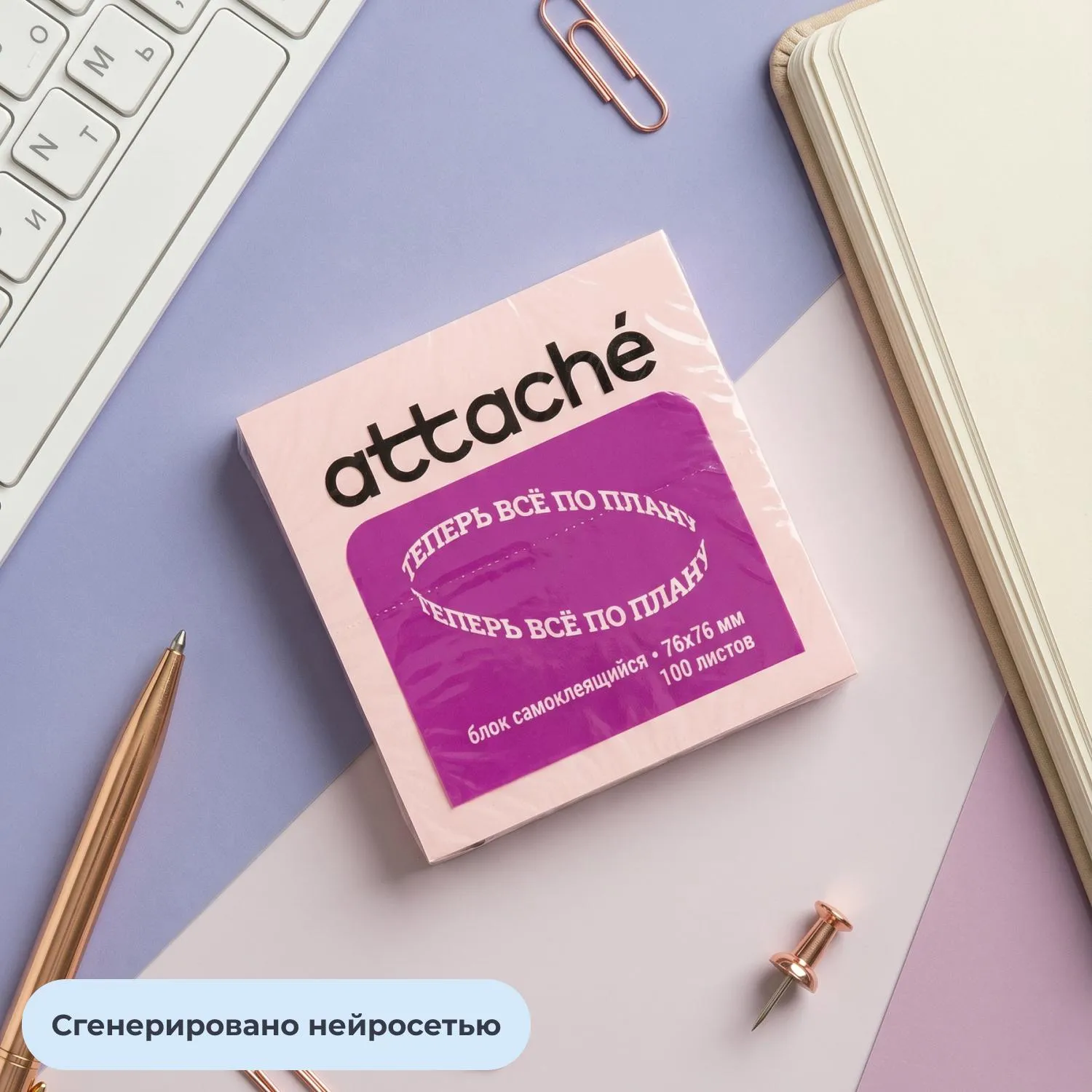 Стикеры Attache 76×76 мм пастельный розовый 100 листов (без следов клея) - Image 9