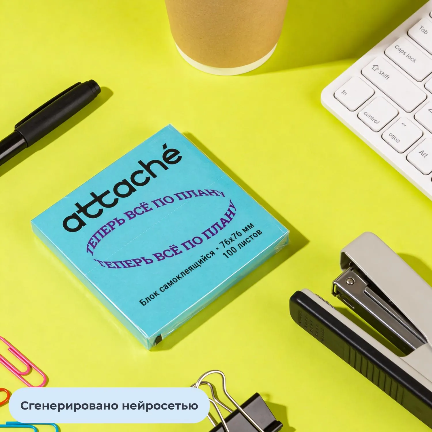 Стикеры Attache Selection 76×76 мм неоновый голубой 100 листов (без следов клея) - Image 7