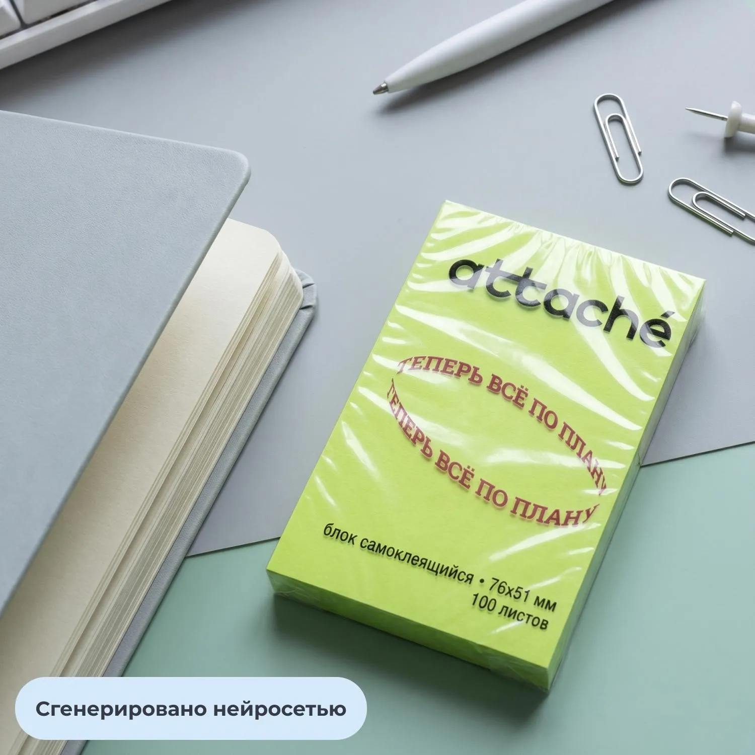 Стикеры Attache Selection 76×51 мм, неоновый зелёный, 100 листов (без следов клея) - Image 8