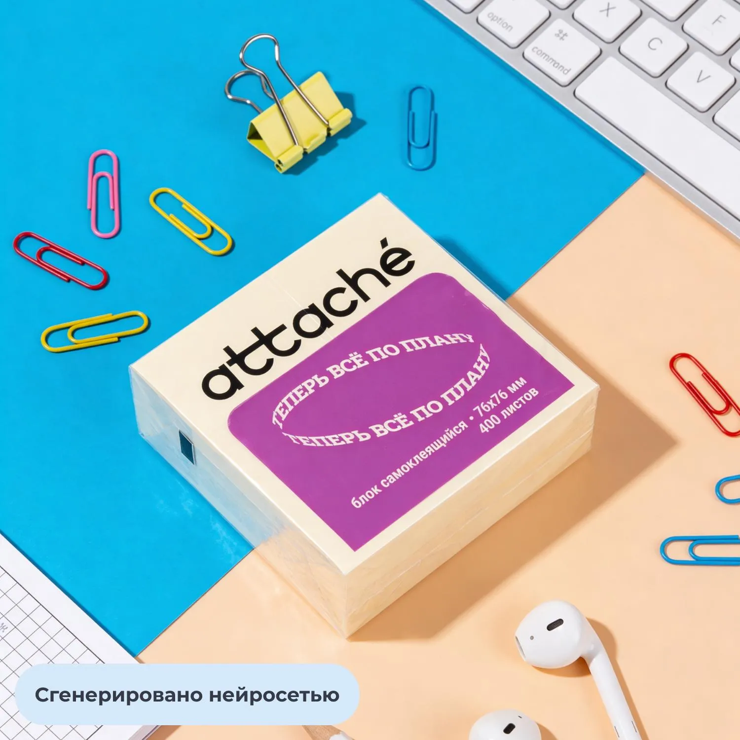 Стикеры Attache 76×76 мм пастельный жёлтый 400 листов (без следов клея) - Image 7