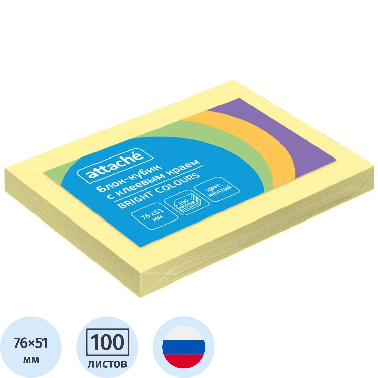 Стикеры Attache офисные, желтый (76×51 мм, 60 г/м², 100 листов)
