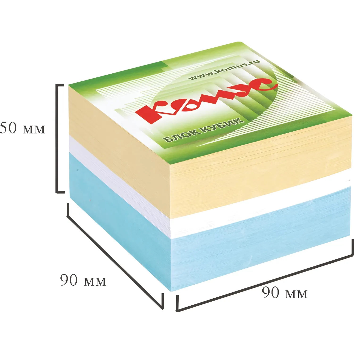 Блок для записей Комус 9×9 см, 80–100 г/м², 3 цвета, офисные заметки - Image 3