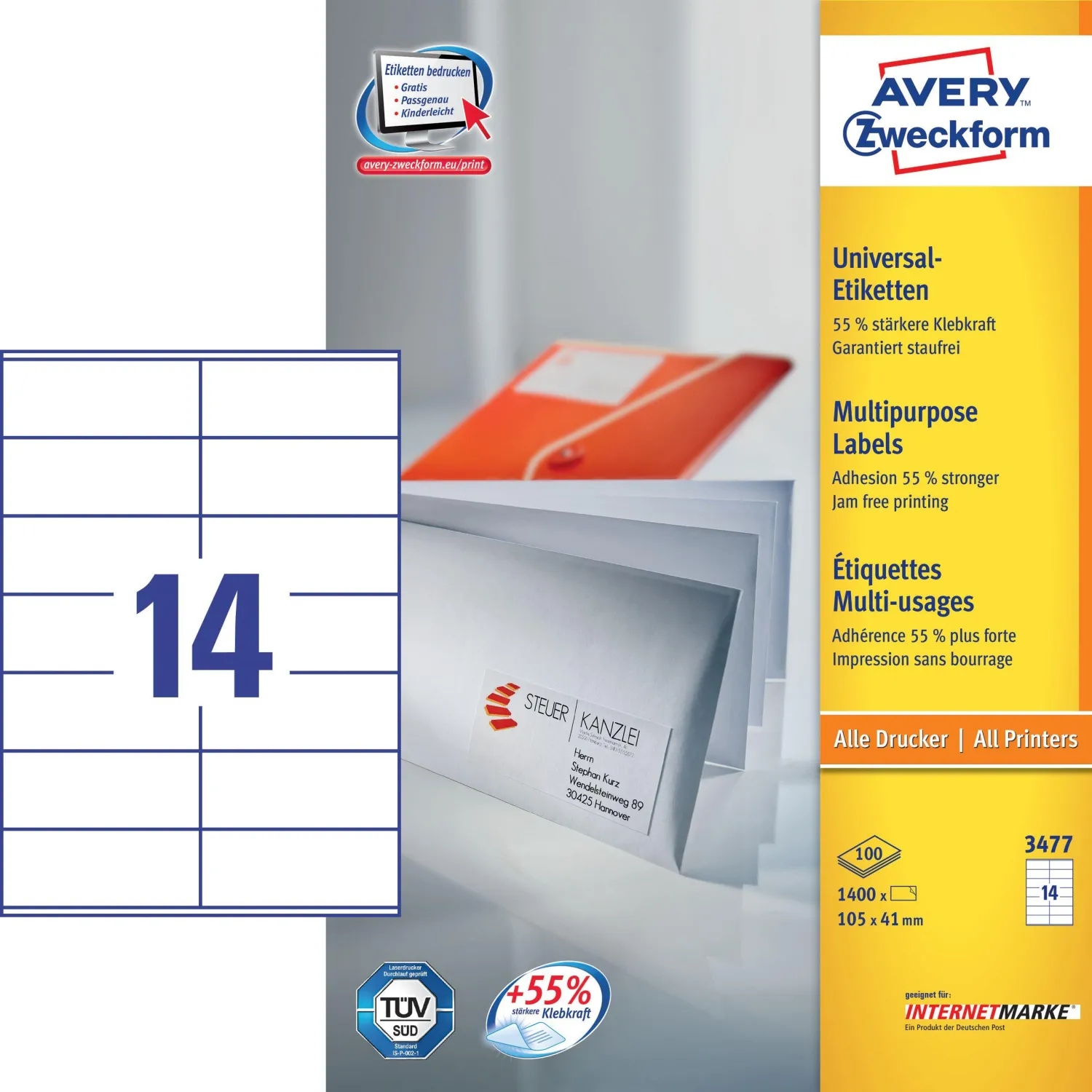 Этикетки самоклеящиеся А4 Ultragrip Avery Zweckform (сертификация TÜV SÜD) - Image 2