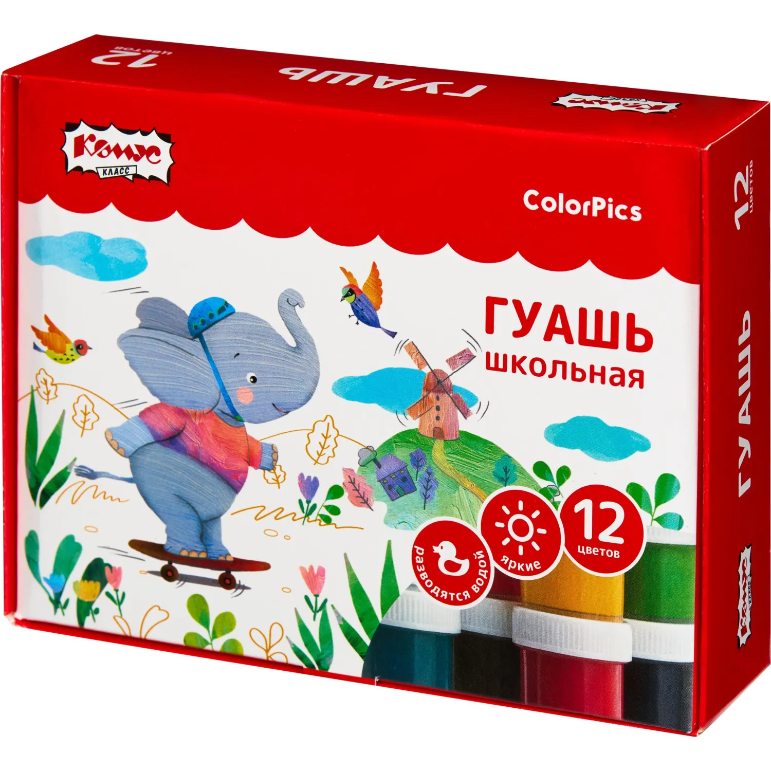 Гуашь Комус Класс ColorPics 12 цветов по 20 мл