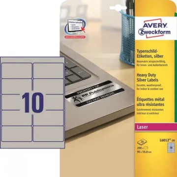 Этикетки серебристые Avery Zweckform L6012-20 (96×50,8 мм), полиэстер −40°...+150°C - Image 4