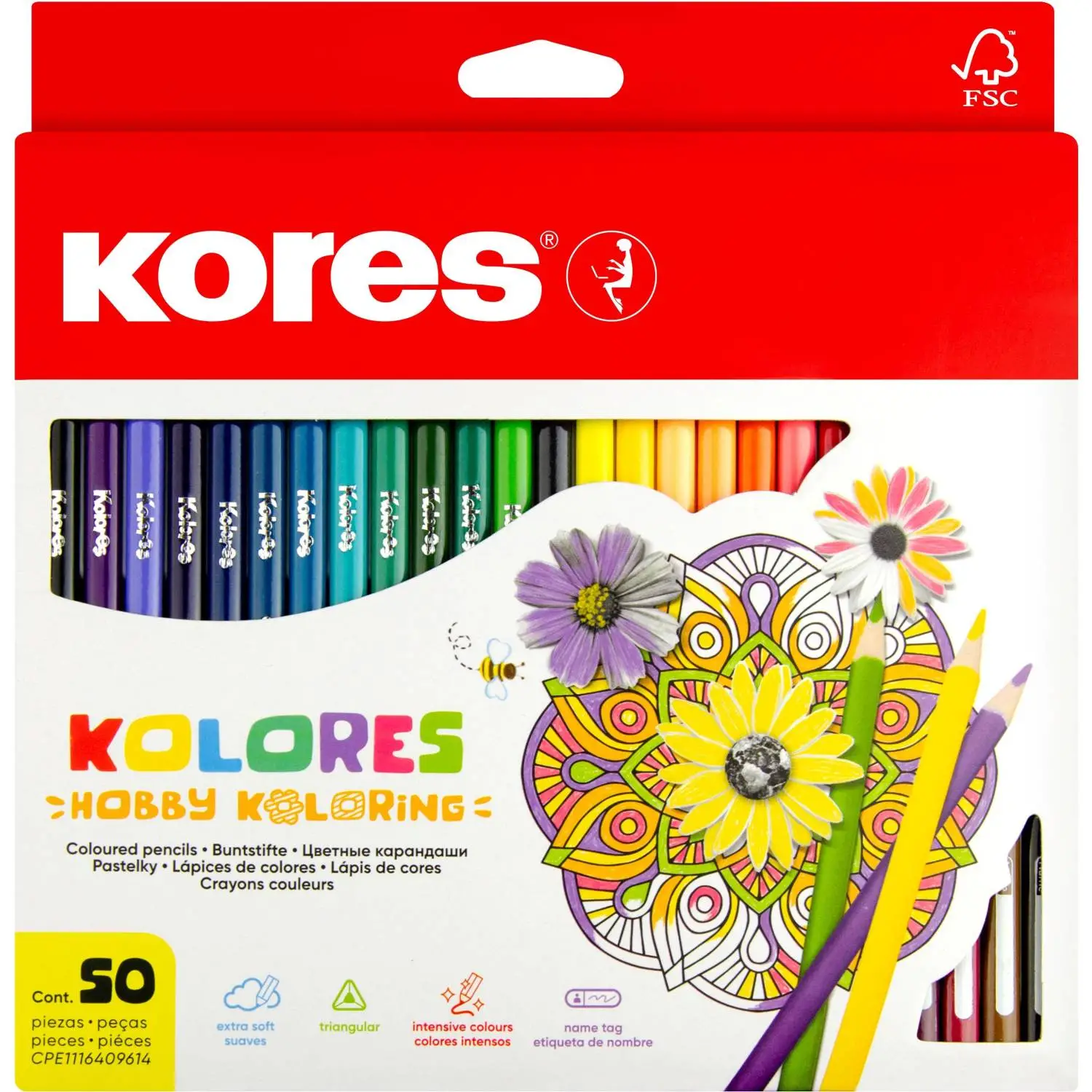 Карандаши цветные Kores Kolores 50 карандашей 50 цветов трёхгранные (93350)