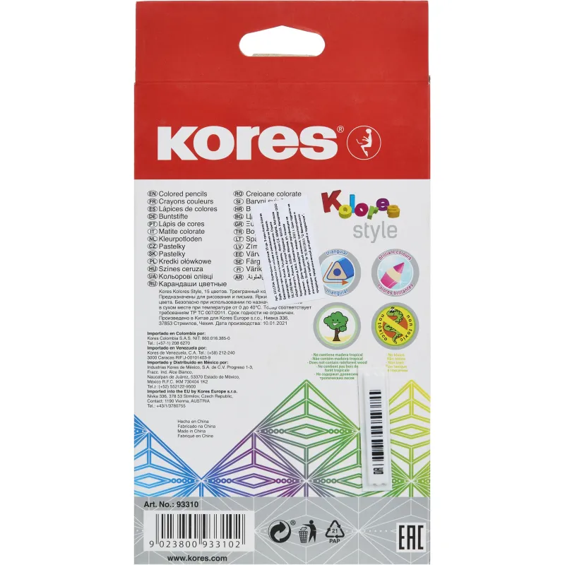 Карандаши цветные Kores Kolores Style 15 карандашей 15 цветов трёхгранные (металлические, неоновые) - Image 4