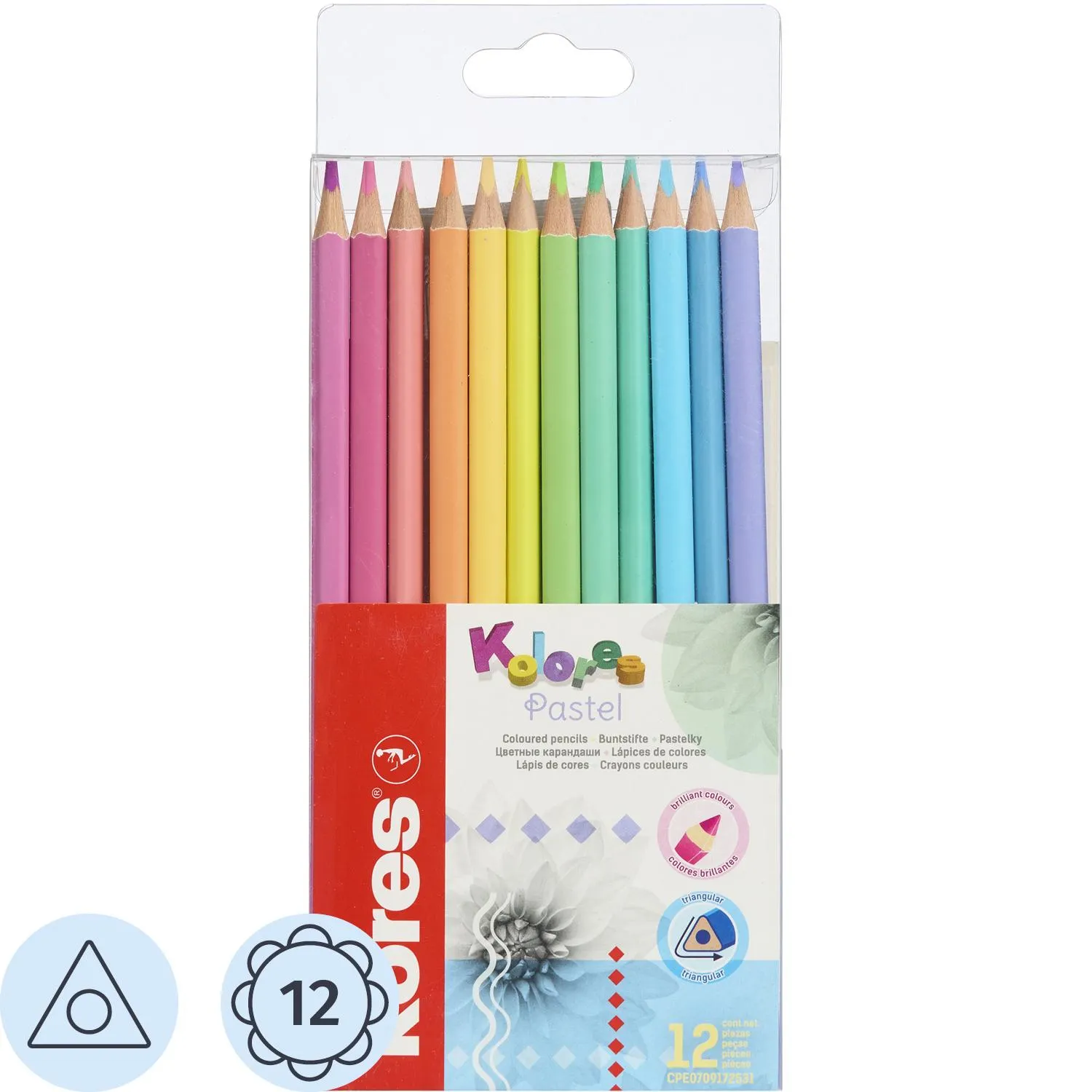 Карандаши цветные Kores Kolores Pastel 12 карандашей 12 цветов трёхгранные (пастельные)