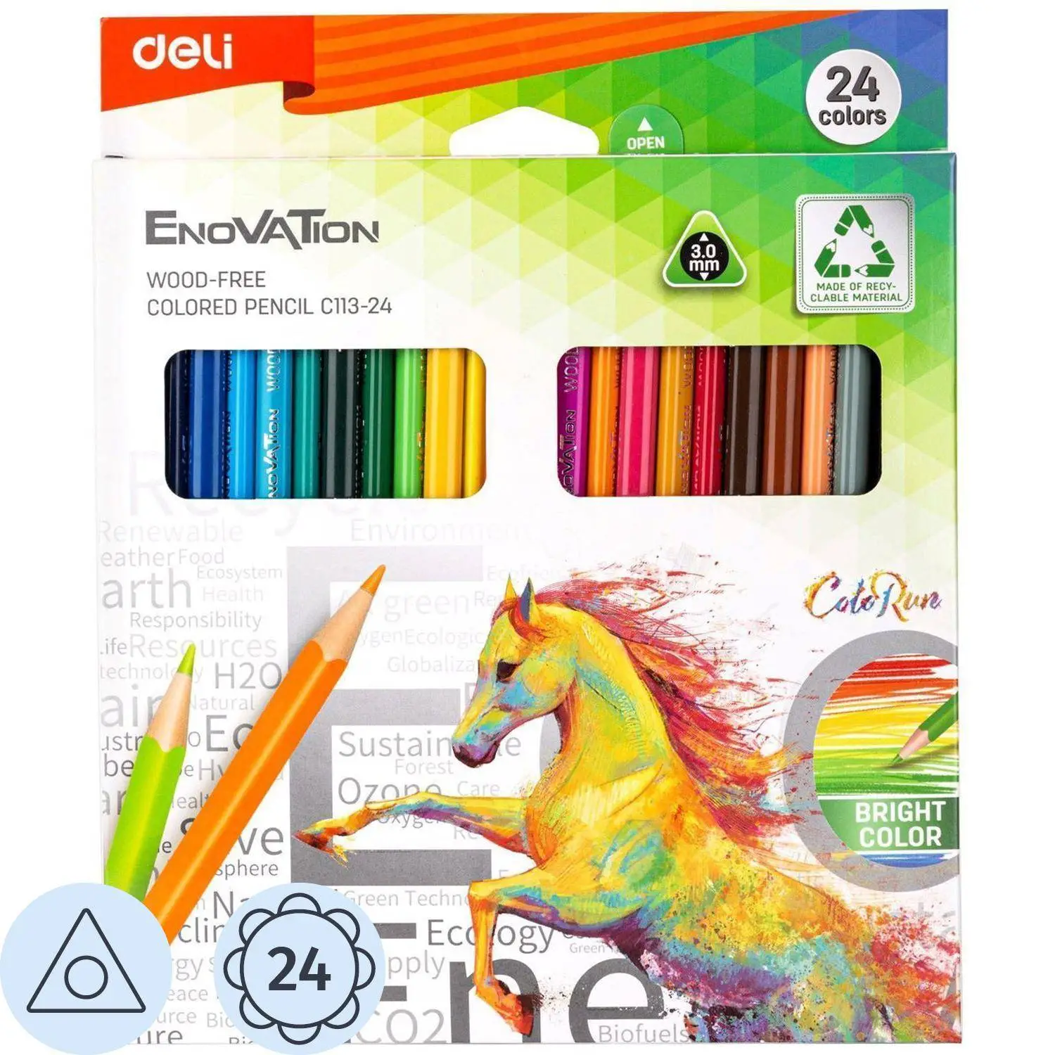 Карандаши цветные Deli Enovation 24 карандаша 24 цвета трёхгранные