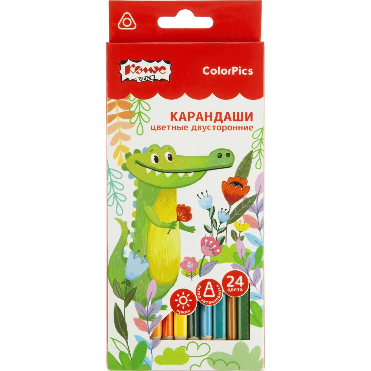 Карандаши цветные Комус Класс ColorPics 12 карандашей 24 цвета трёхгранные (двусторонние)