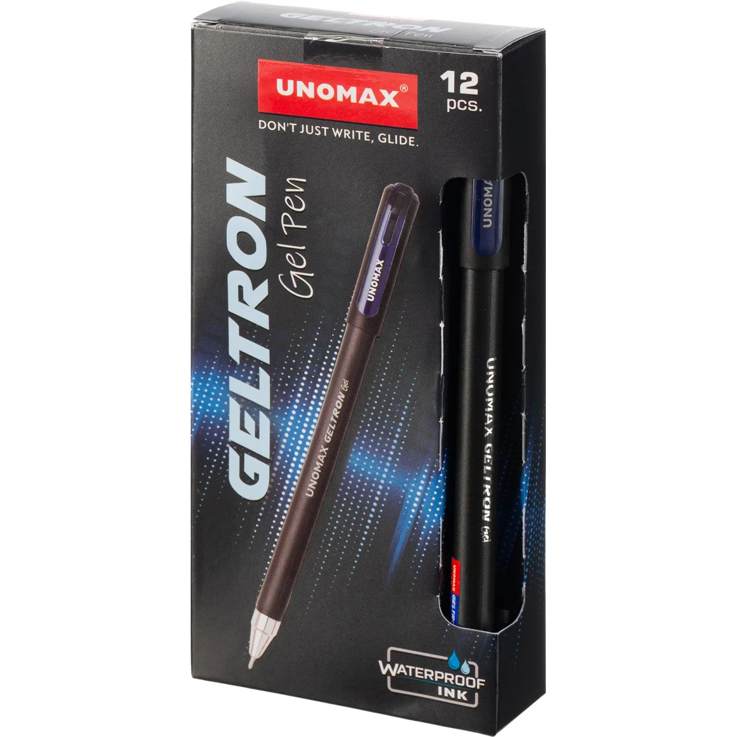 Гелевая ручка Unomax Geltron синяя 0.3 мм, премиум черный матовый корпус, подходит правшам и левшам, Quick Dry - Image 7
