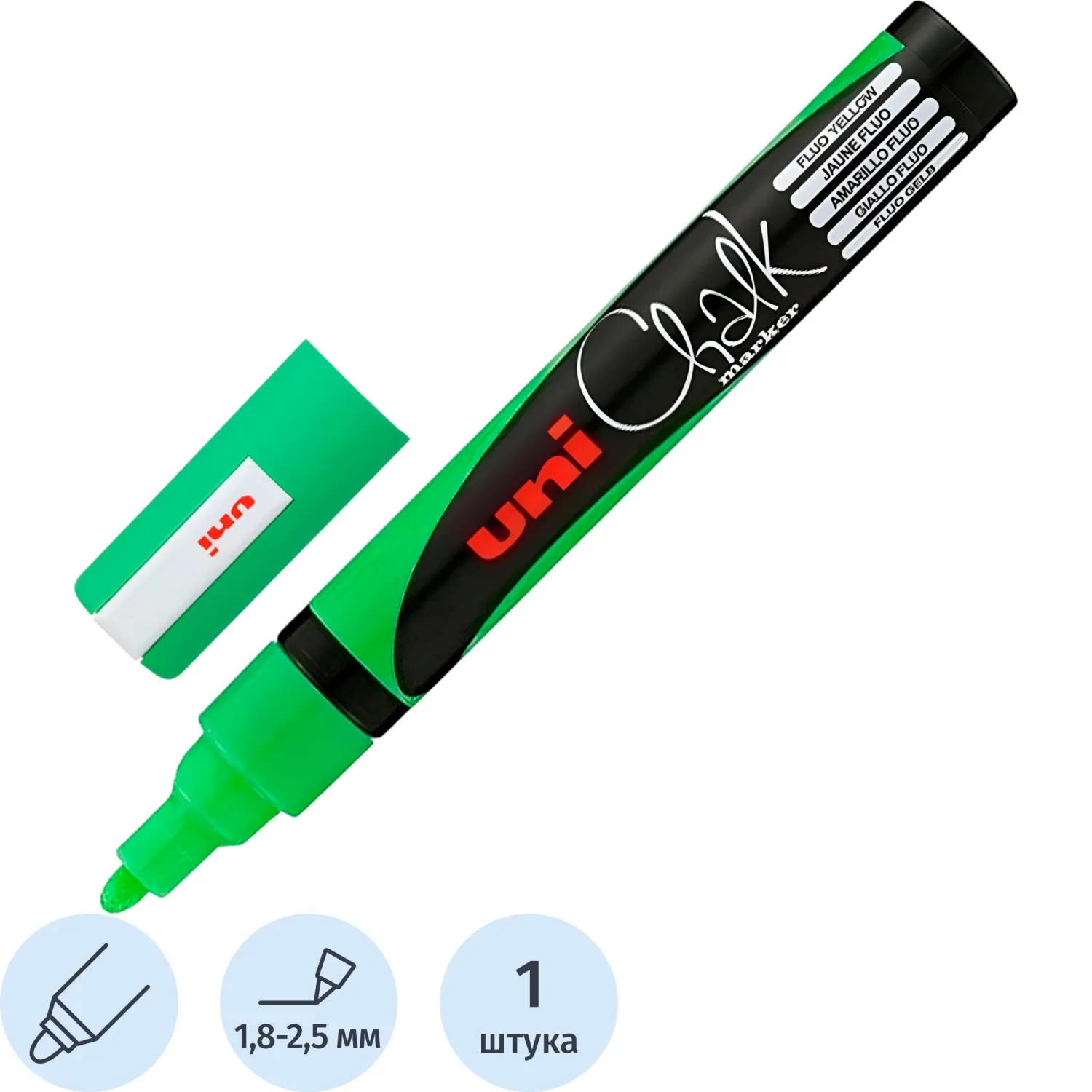 Маркер меловой Uni Chalk PWE-5M зелёный, наконечник 1.8–2.5 мм