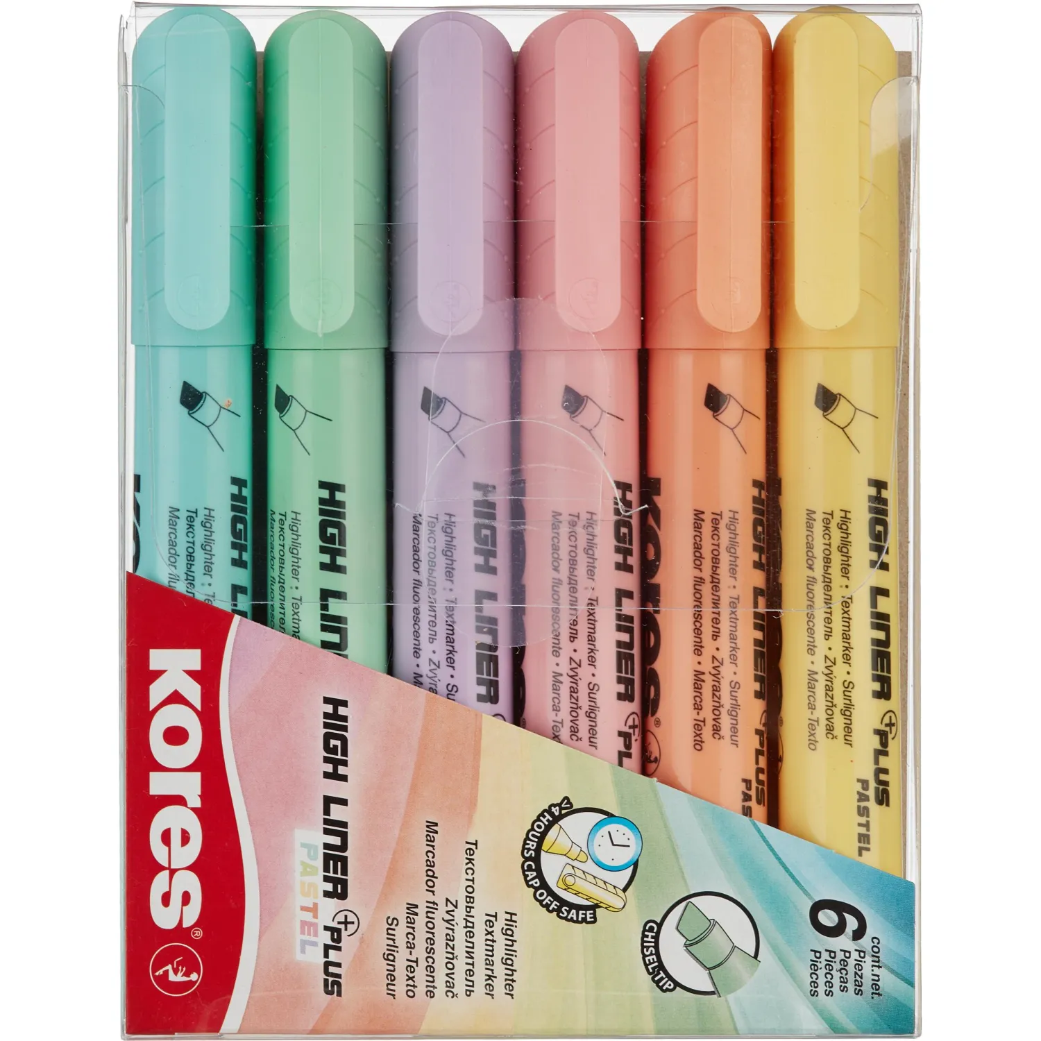 Текстовыделители Kores High Liner Plus, пастельные цвета, скошенный наконечник - Image 6