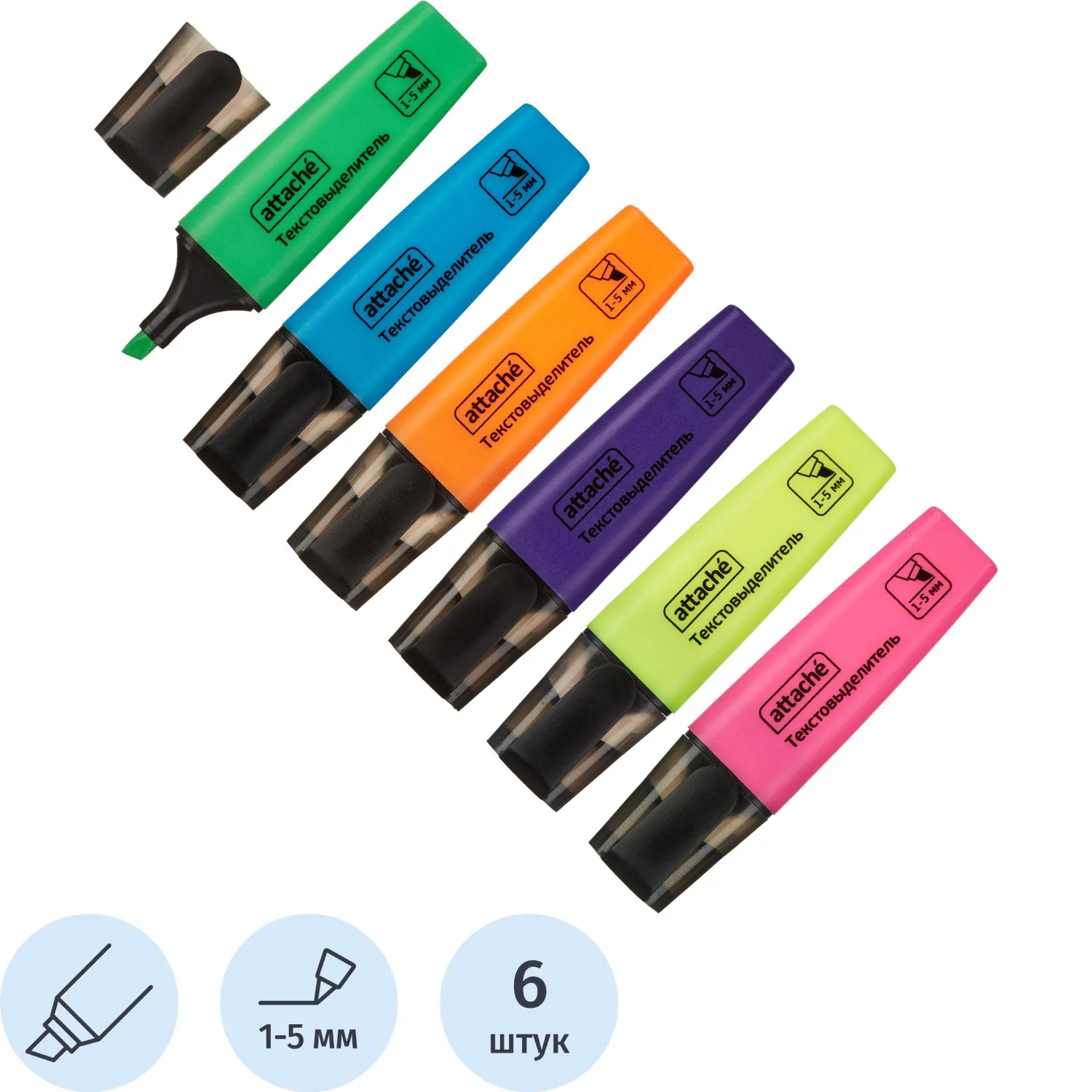 Набор текстовыделителей Attache Colored 6 цветов (светоустойчивые маркеры, скошенный наконечник)