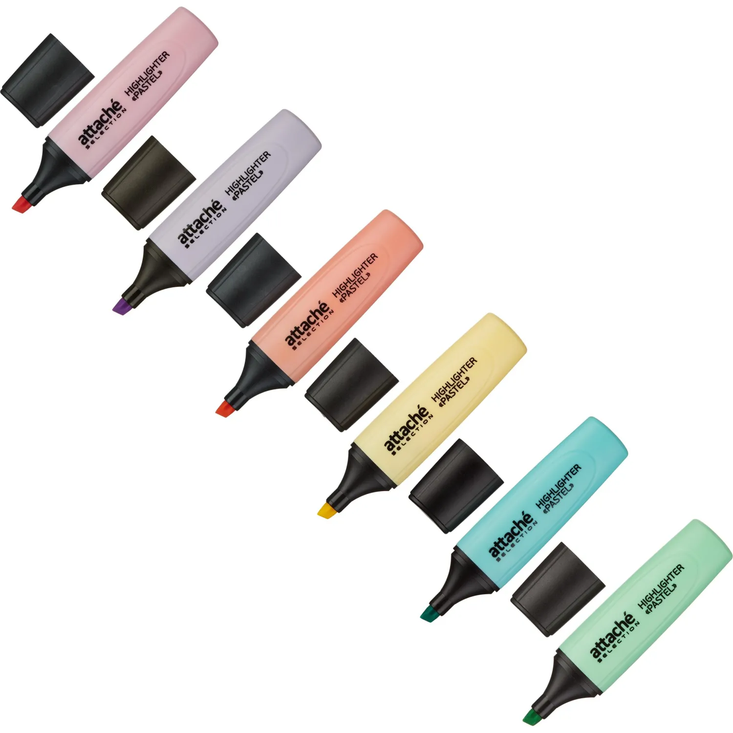 Набор текстовыделителей Attache Selection Pastel 6 пастельных цветов, водостойкие, скошенный наконечник - Image 2