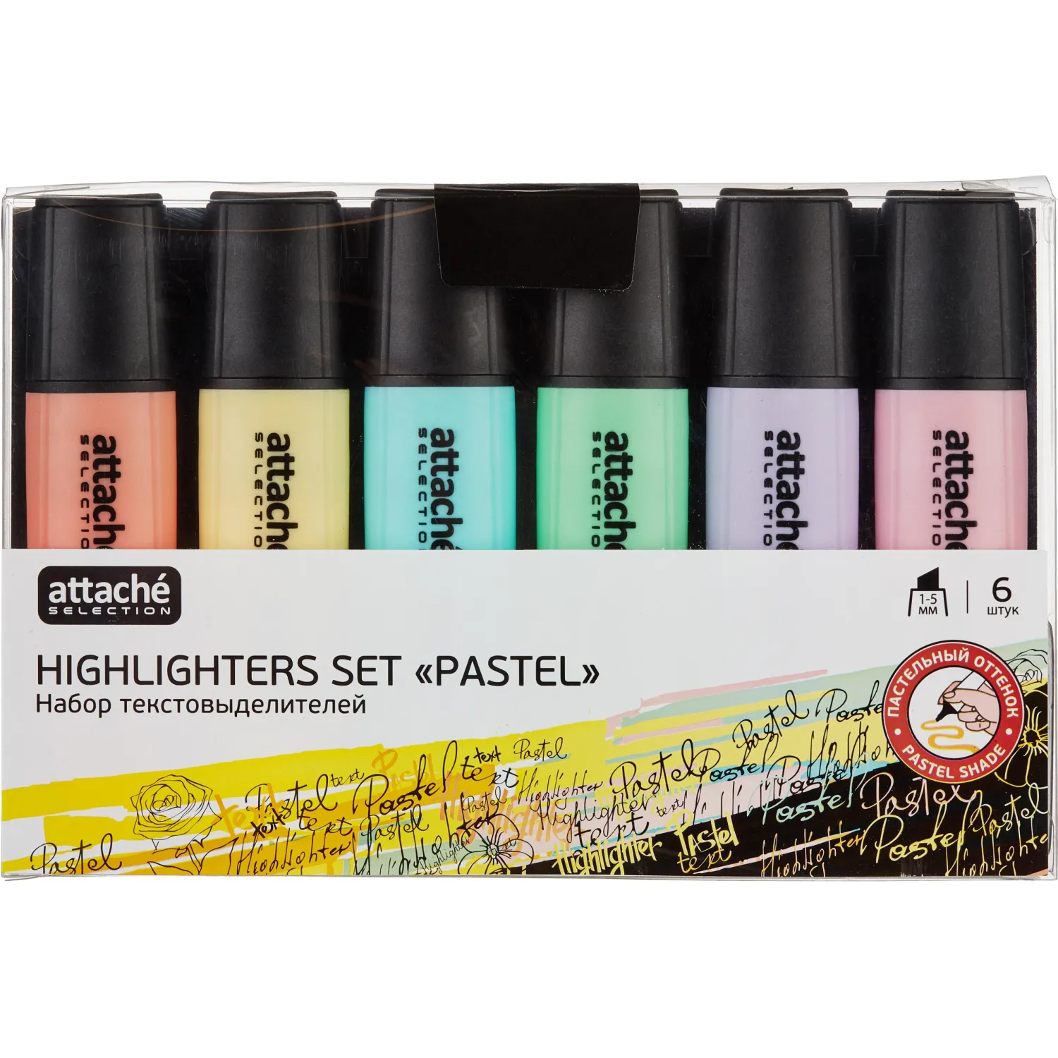 Набор текстовыделителей Attache Selection Pastel 6 пастельных цветов, водостойкие, скошенный наконечник - Image 5