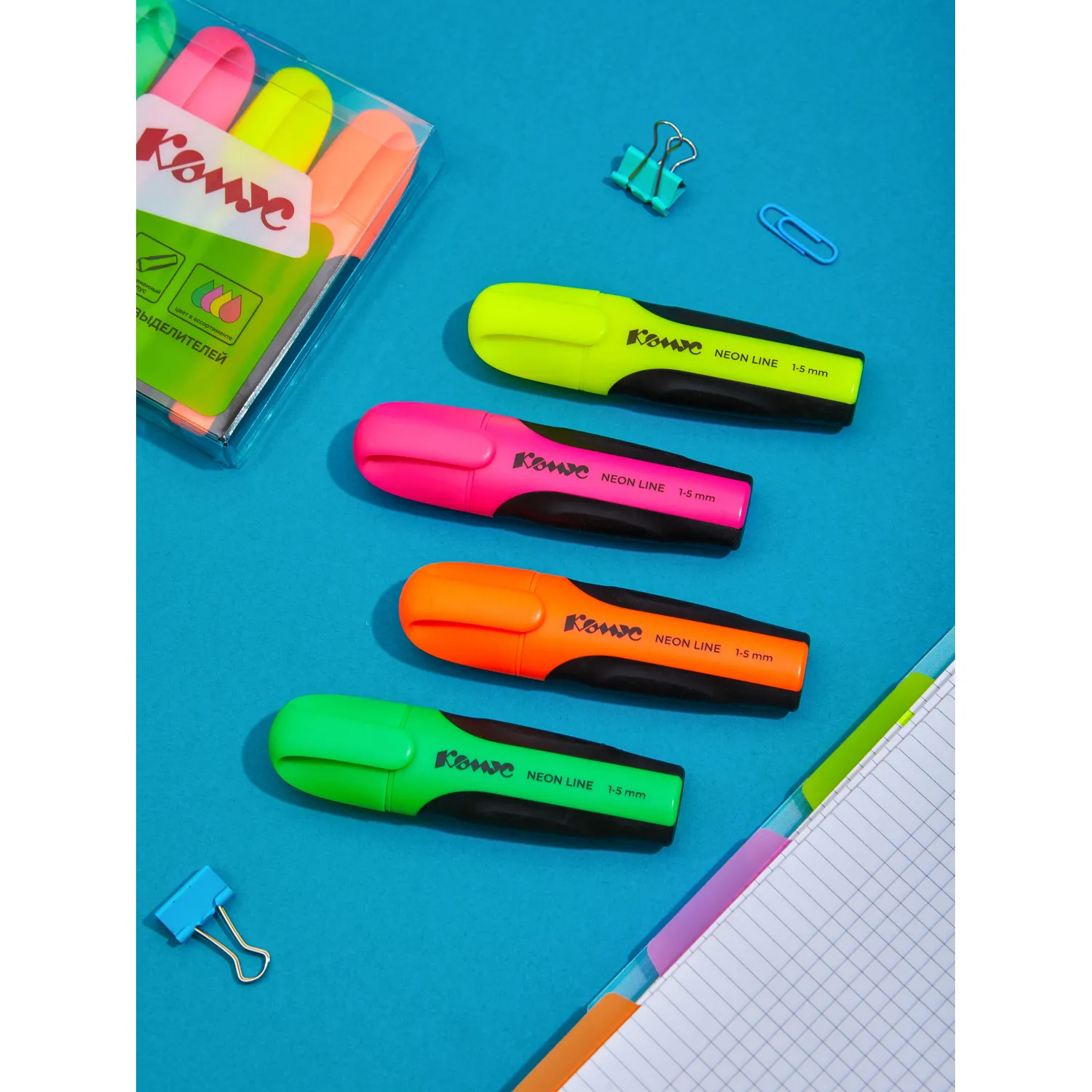 набор текстовыделителей Комус Neon Line светостойкие на водной основе - Image 8