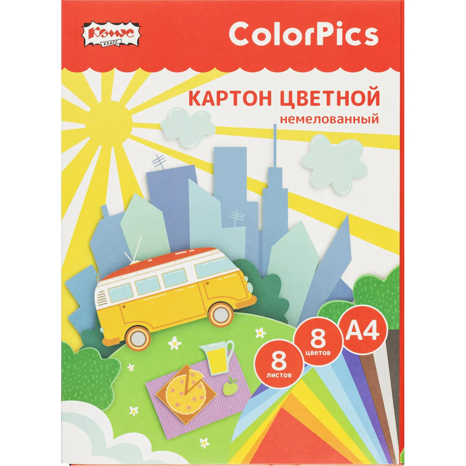 Картон цветной ColorPics (A4, 8 листов, 8 цветов, немелованный)