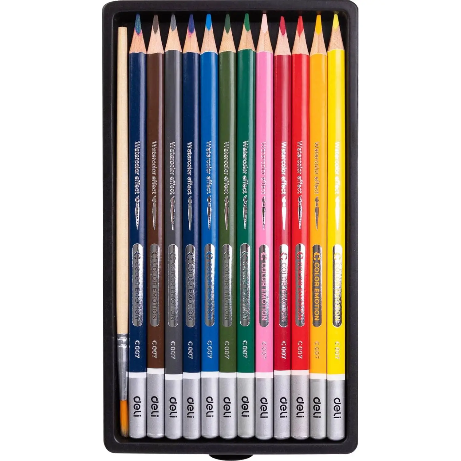 Карандаши акварельные Deli Color Emotion трёхгранные 12 цветов с кистью в наборе - Image 2