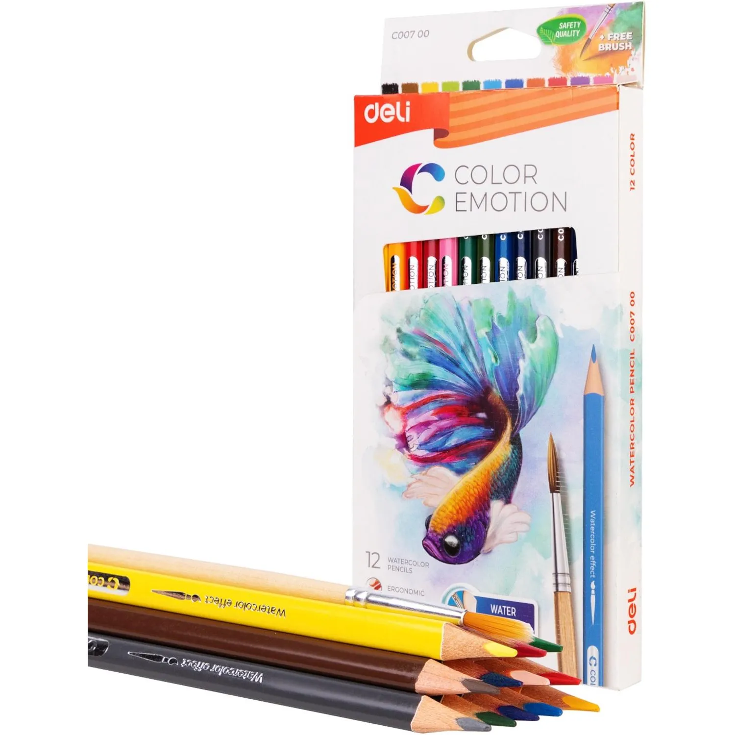 Карандаши акварельные Deli Color Emotion трёхгранные 12 цветов с кистью в наборе - Image 6