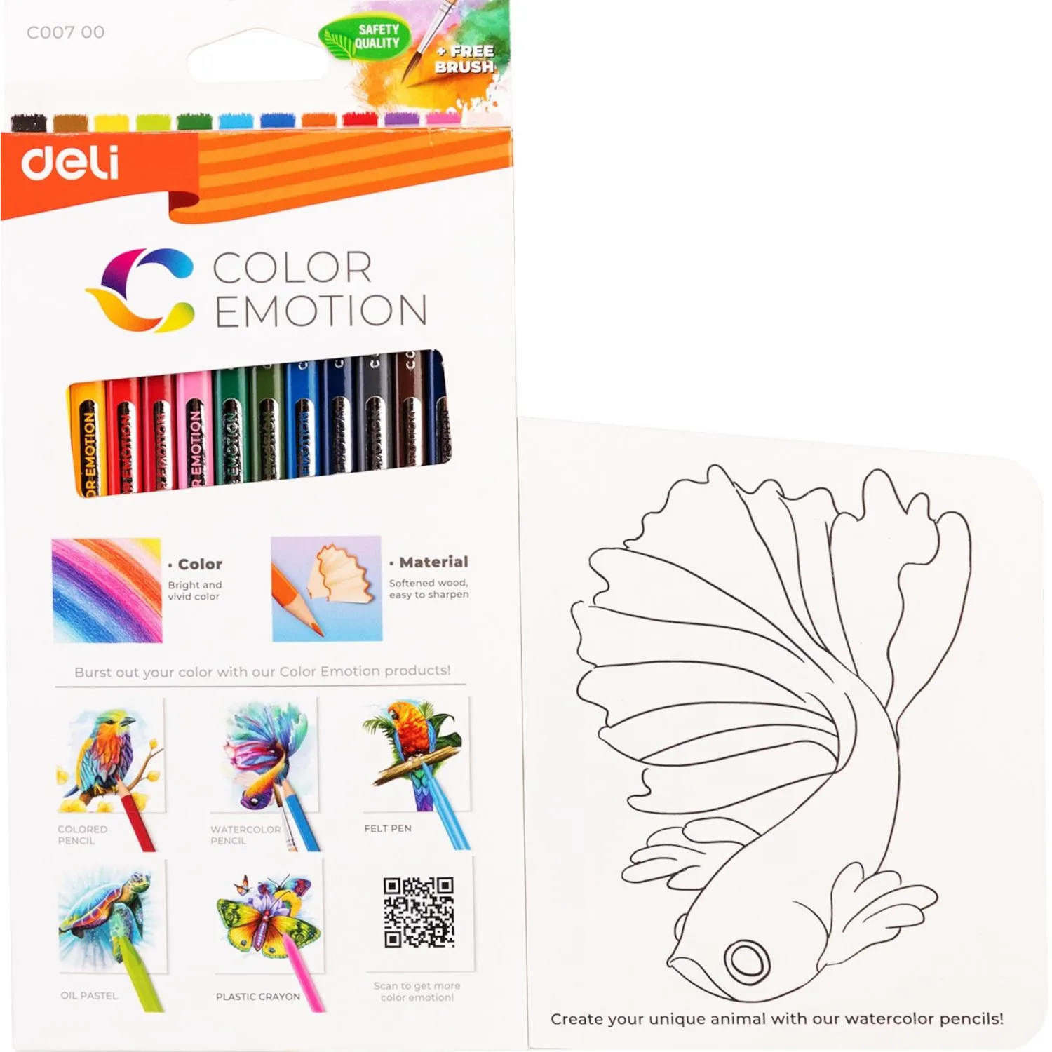 Карандаши акварельные Deli Color Emotion трёхгранные 12 цветов с кистью в наборе - Image 7