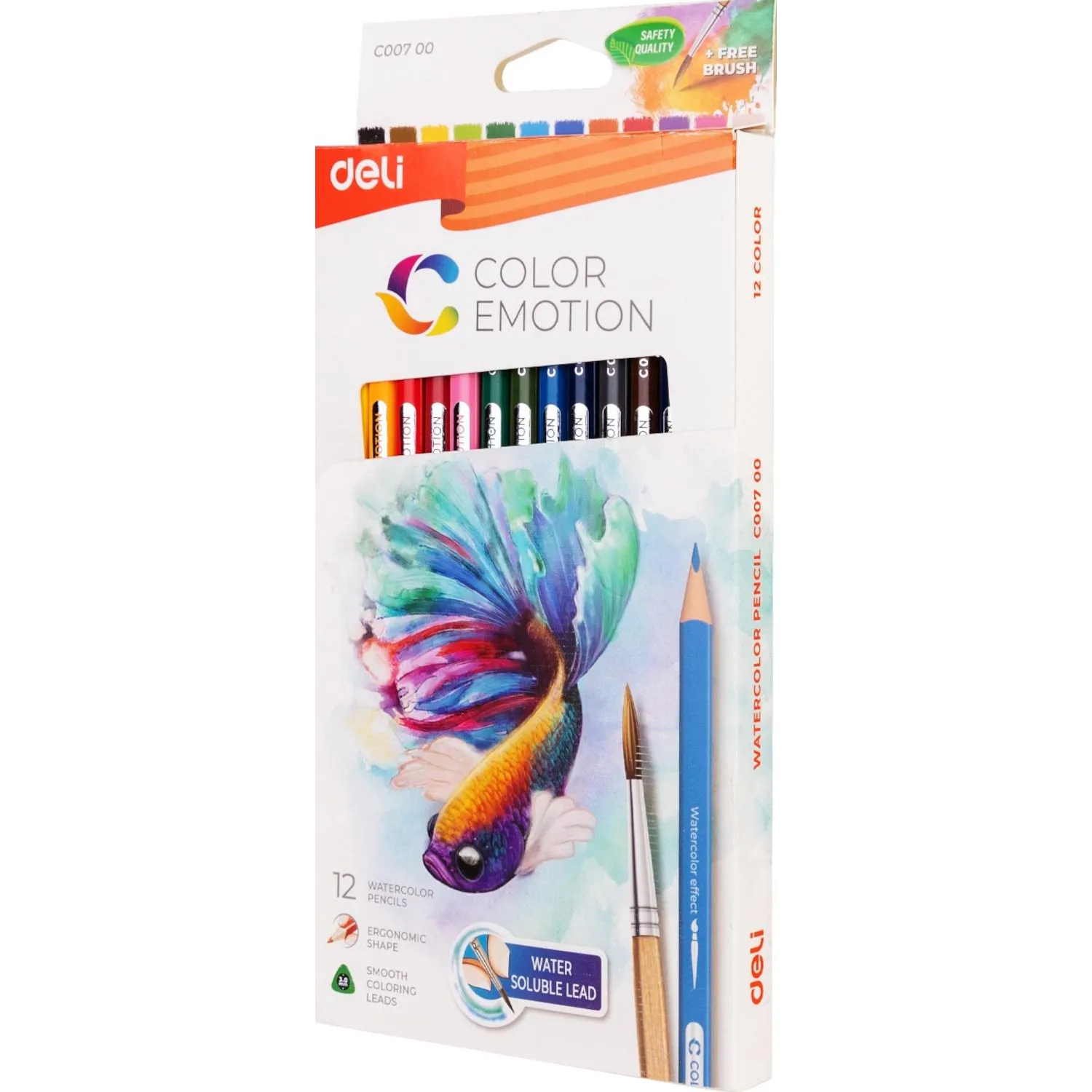 Карандаши акварельные Deli Color Emotion трёхгранные 12 цветов с кистью в наборе - Image 9