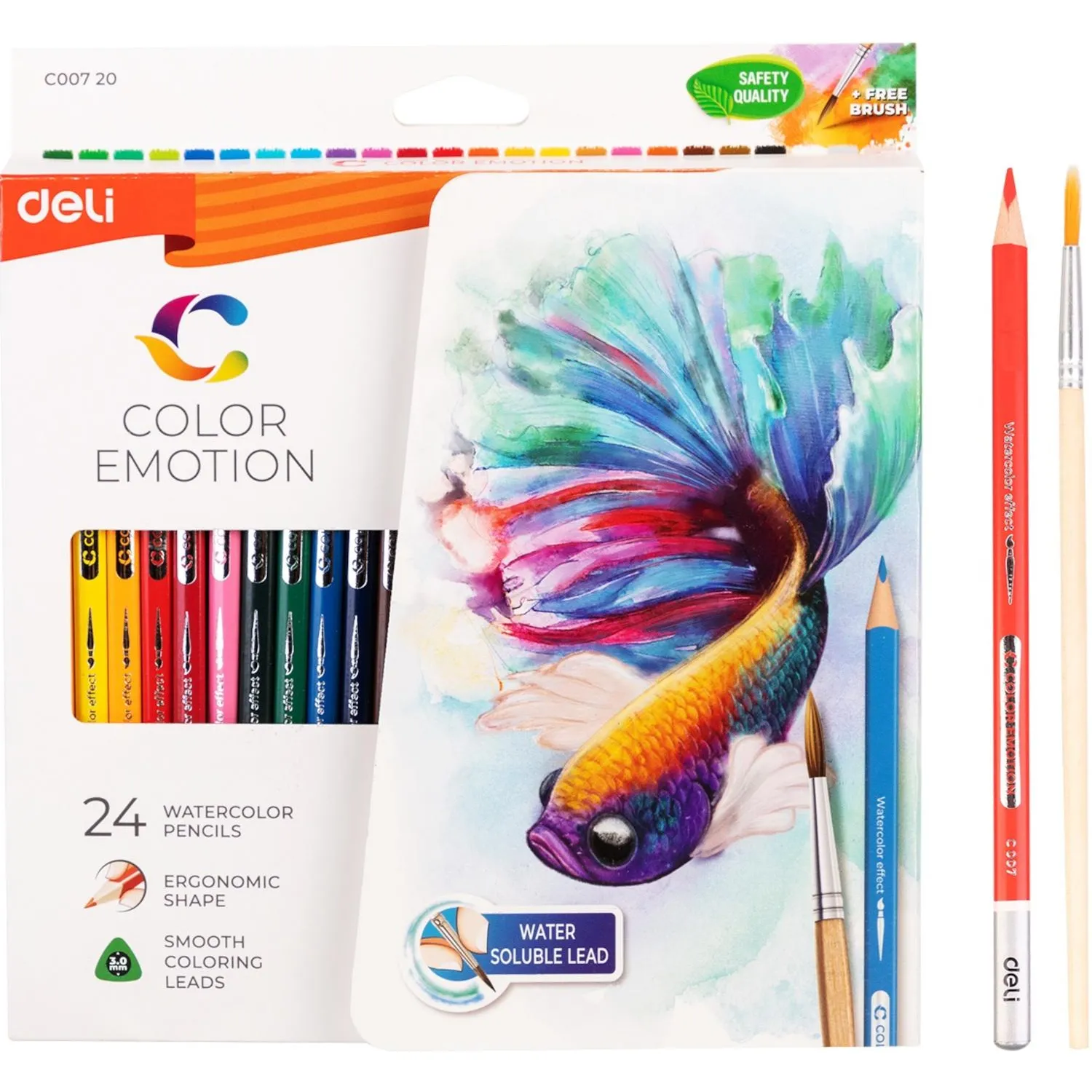 Карандаши акварельные Deli Color Emotion трёхгранные 24 цвета с кистью в наборе - Image 6