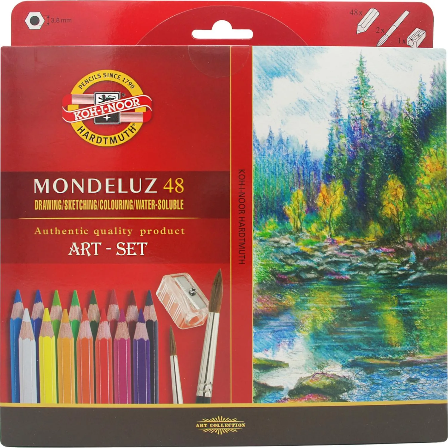 Карандаши акварельные Koh-i-Noor Mondeluz Nature шестигранные 48 цветов с кистями и точилкой в наборе