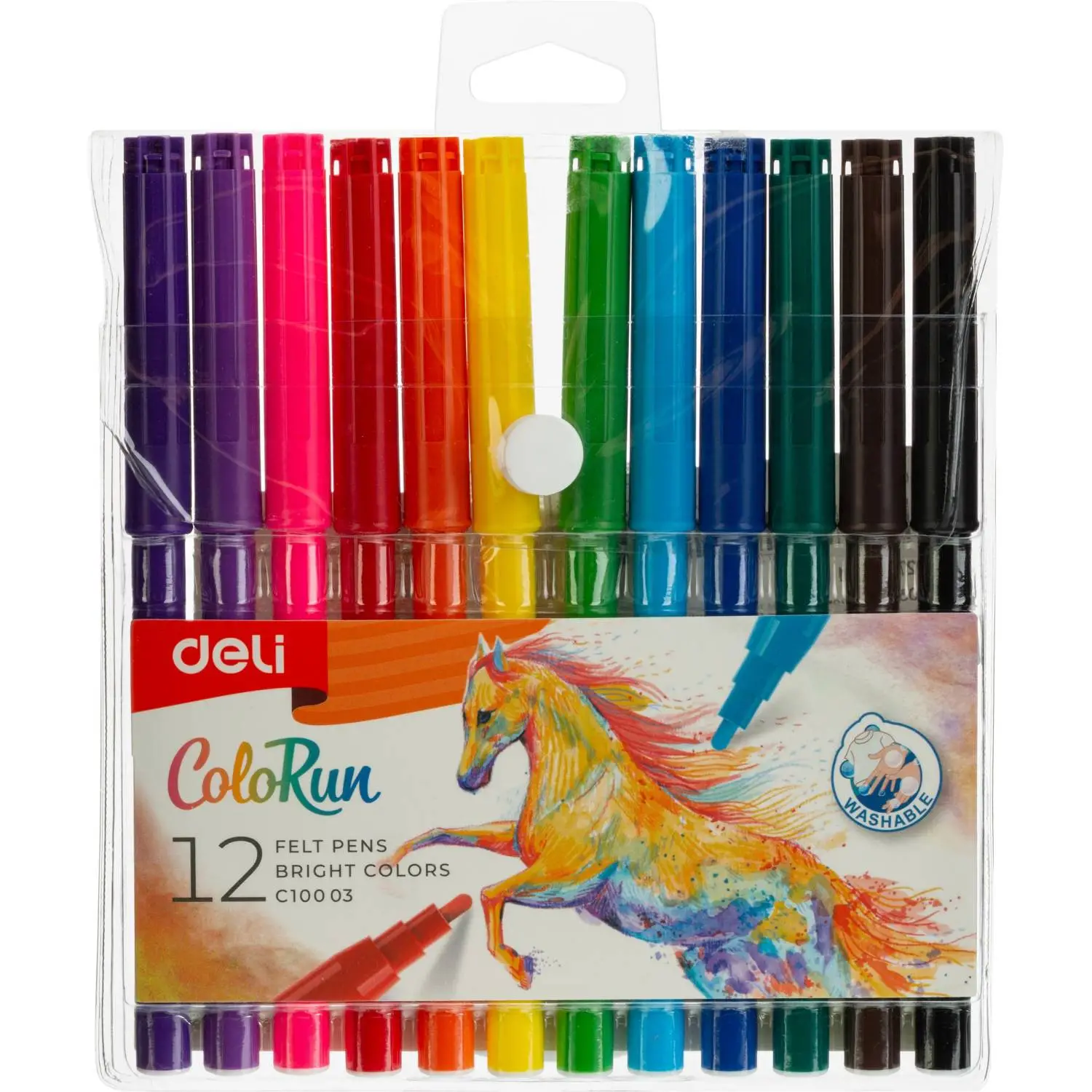 Фломастеры Deli ColoRun 12 цветов с вентилируемыми колпачками смываемые (EC10003)