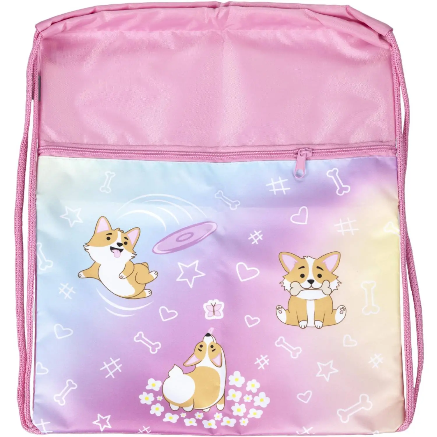 Мешок для сменной обуви Комус Класс Corgi time 330x420 мм розовый с карманом - Image 2