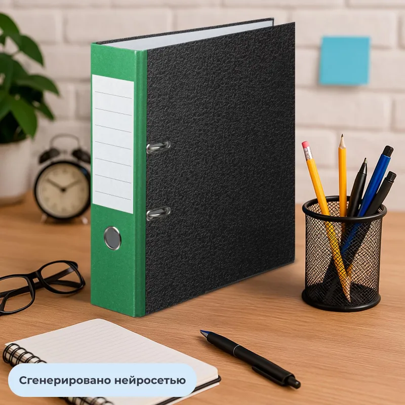 Папка-регистратор 80 мм чёрная/зелёная бумага с защитным уголком - Image 11
