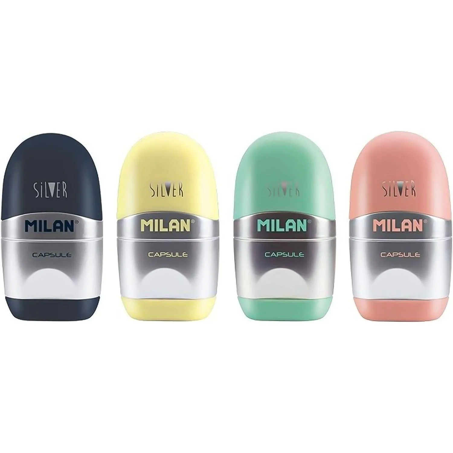 Набор точилка с ластиками Capsule Silver, 2 запасных резинки - Image 3