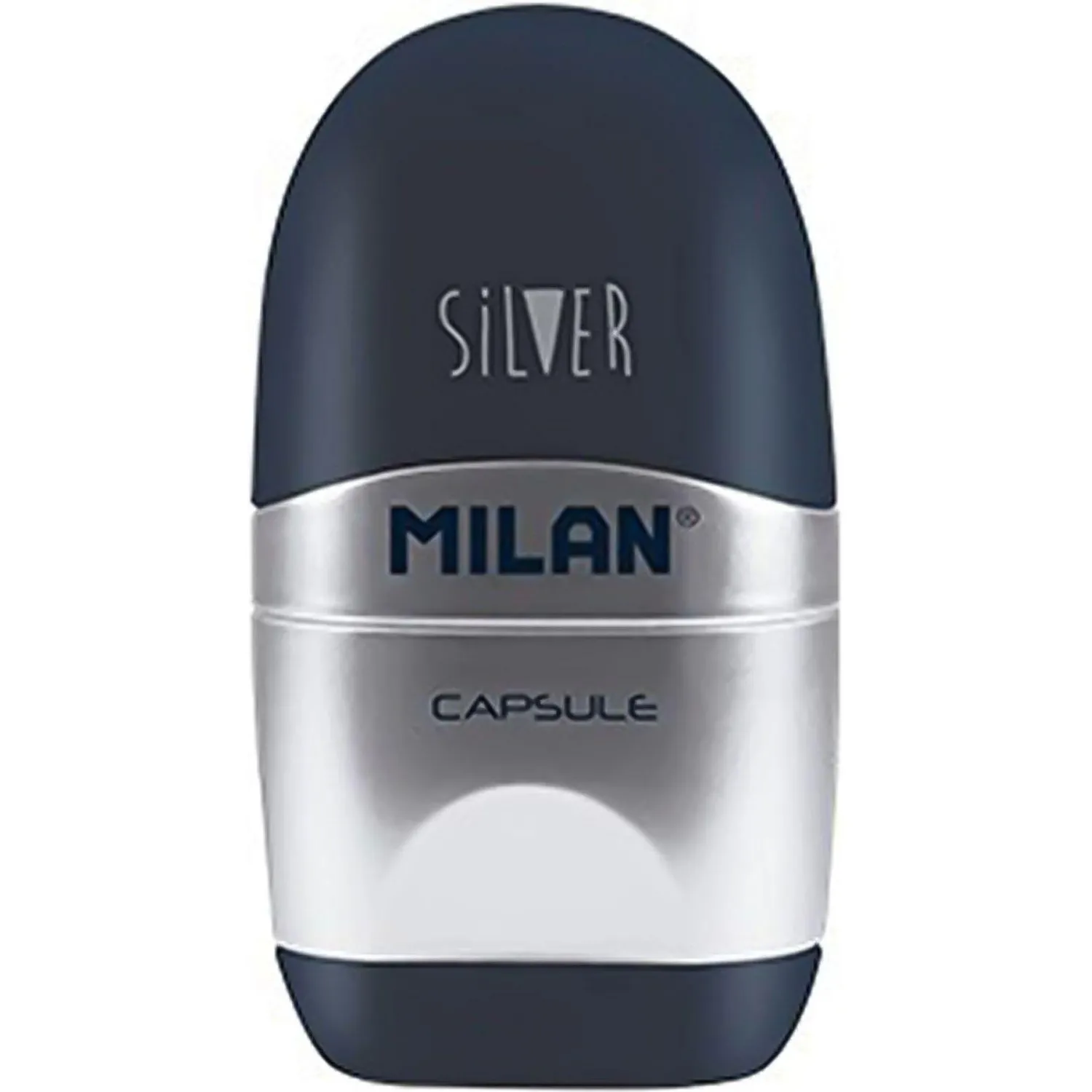 Набор точилка с ластиками Capsule Silver, 2 запасных резинки - Image 4