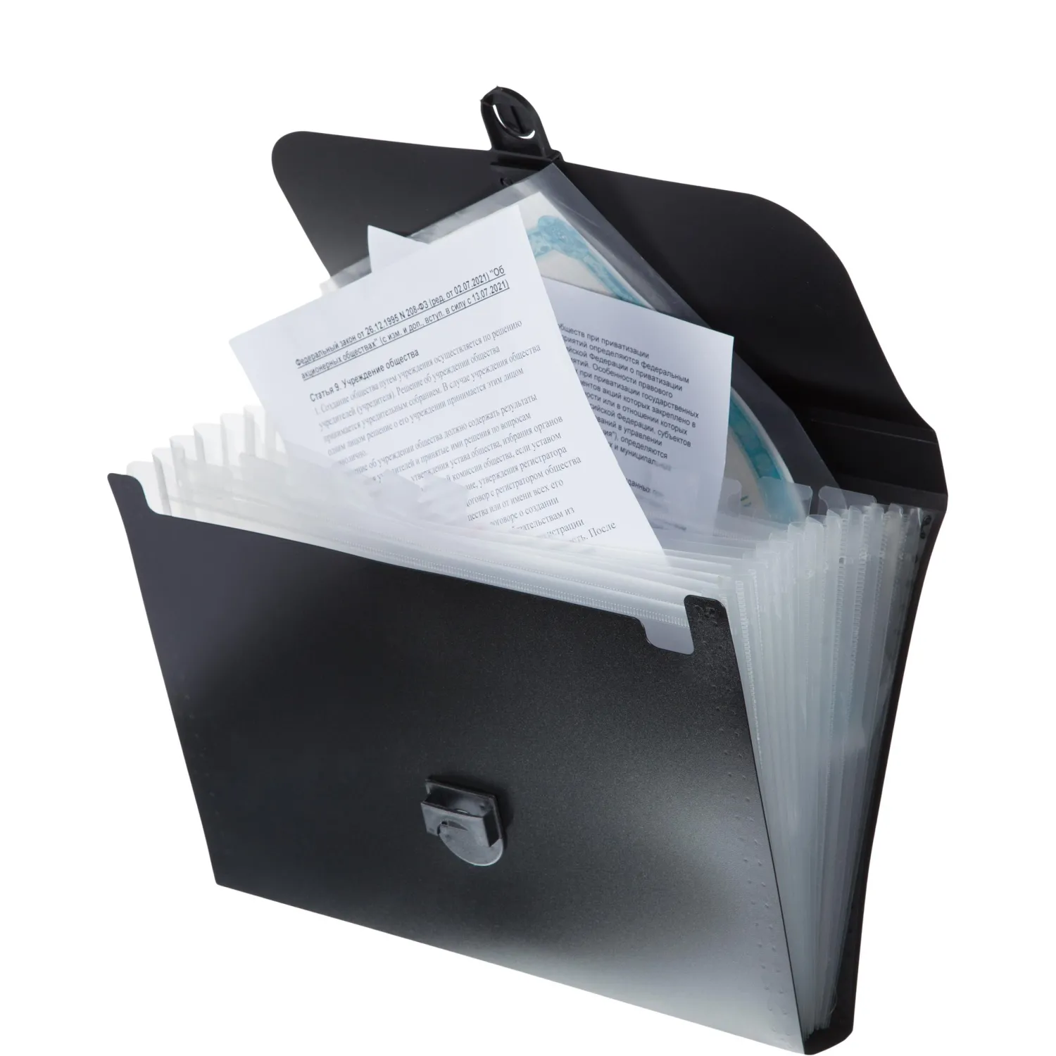 Портфель-картотека пластиковая Attache А4 черная (37x27x3 см, 12 отделений) - Image 3