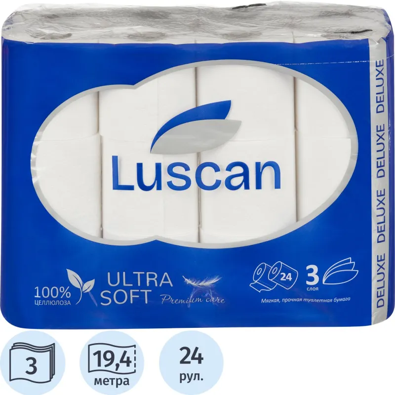Бумага туалетная Luscan Deluxe 3-слойная белая (24 рулона в упаковке) - Image 2