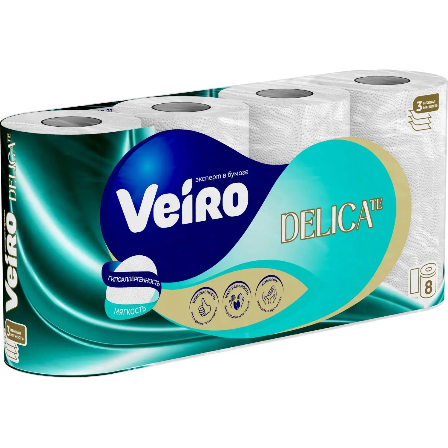 Бумага туалетная Veiro Delicate 3-слойная белая (8 рулонов в упаковке) - Image 5