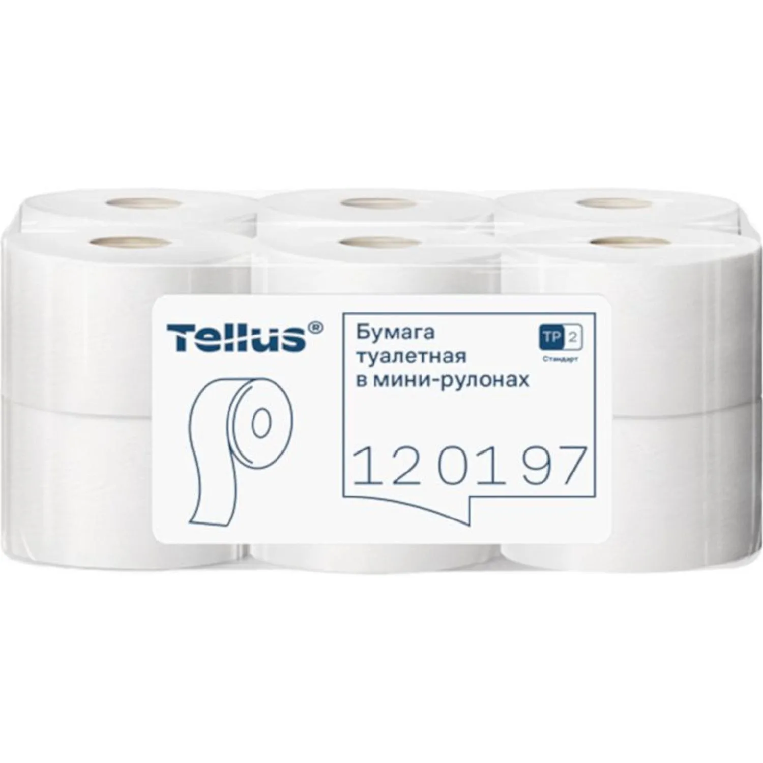 Бумага туалетная рулонная Tellus Universal T2 1-слойная натуральная белая 12 рулонов по 200 метров (120197) - Image 3