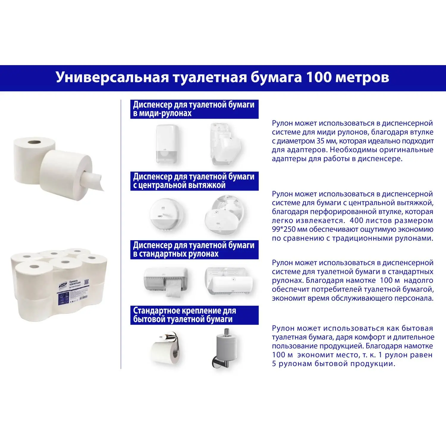 Бумага туалетная рулонная с центральной вытяжкой Luscan Professional Etalon T4/T6/T9 2-слойная белая 12 рулонов по 100 метров - Image 6