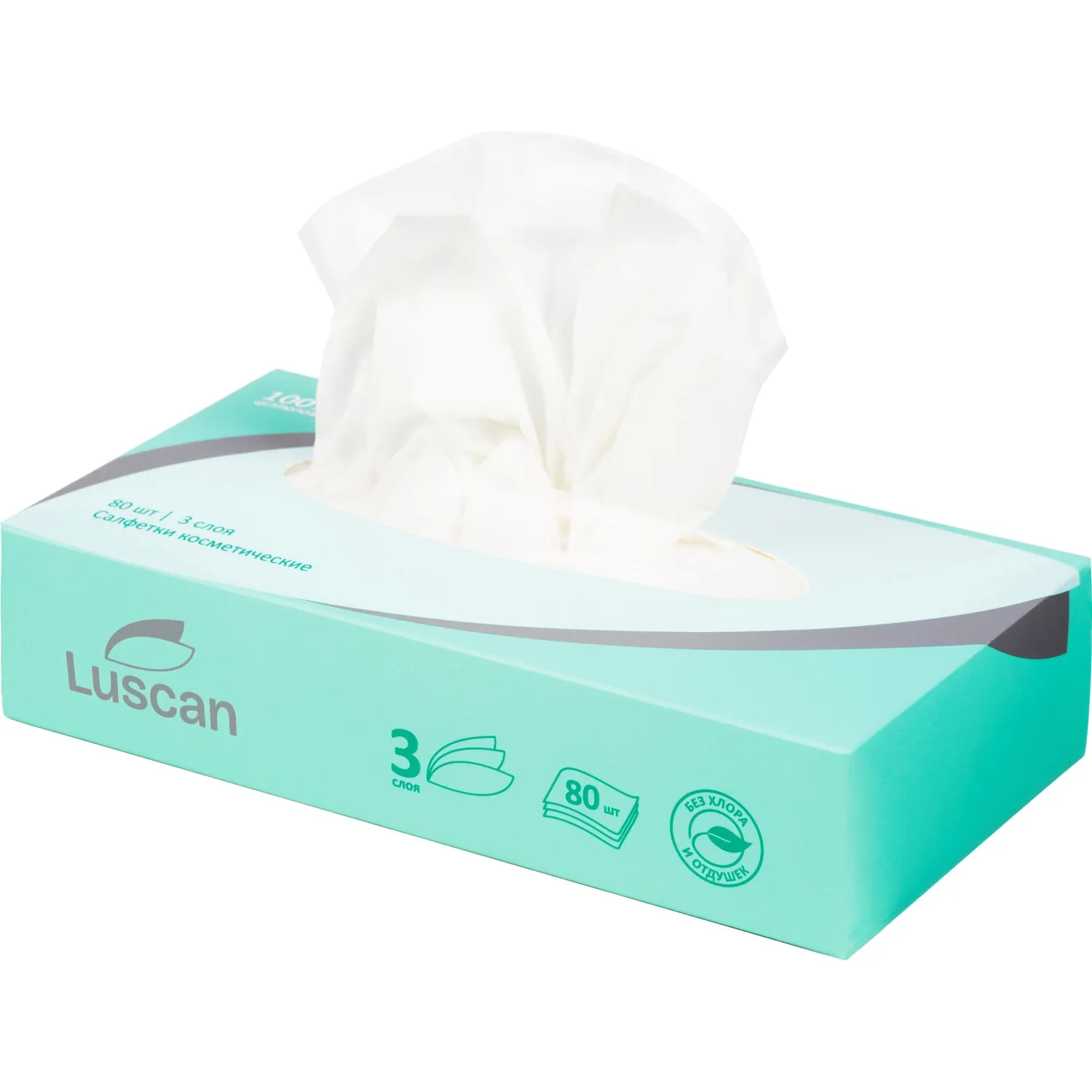 Салфетки косметические Luscan 3-слойные (80 штук в упаковке) - Image 3