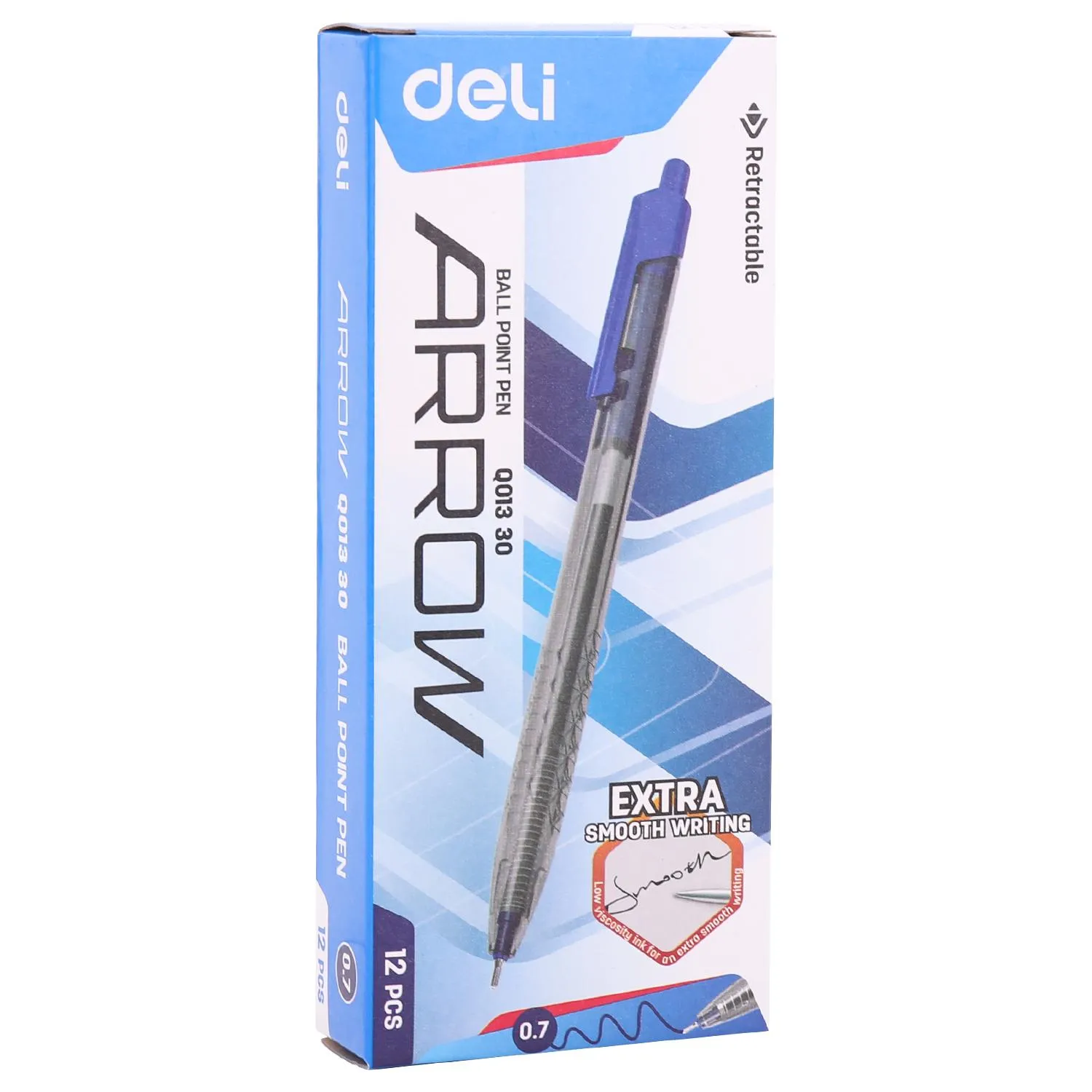 Шариковая ручка автоматическая Deli Arrow с прозрачным корпусом и рифленой зоной - Image 4