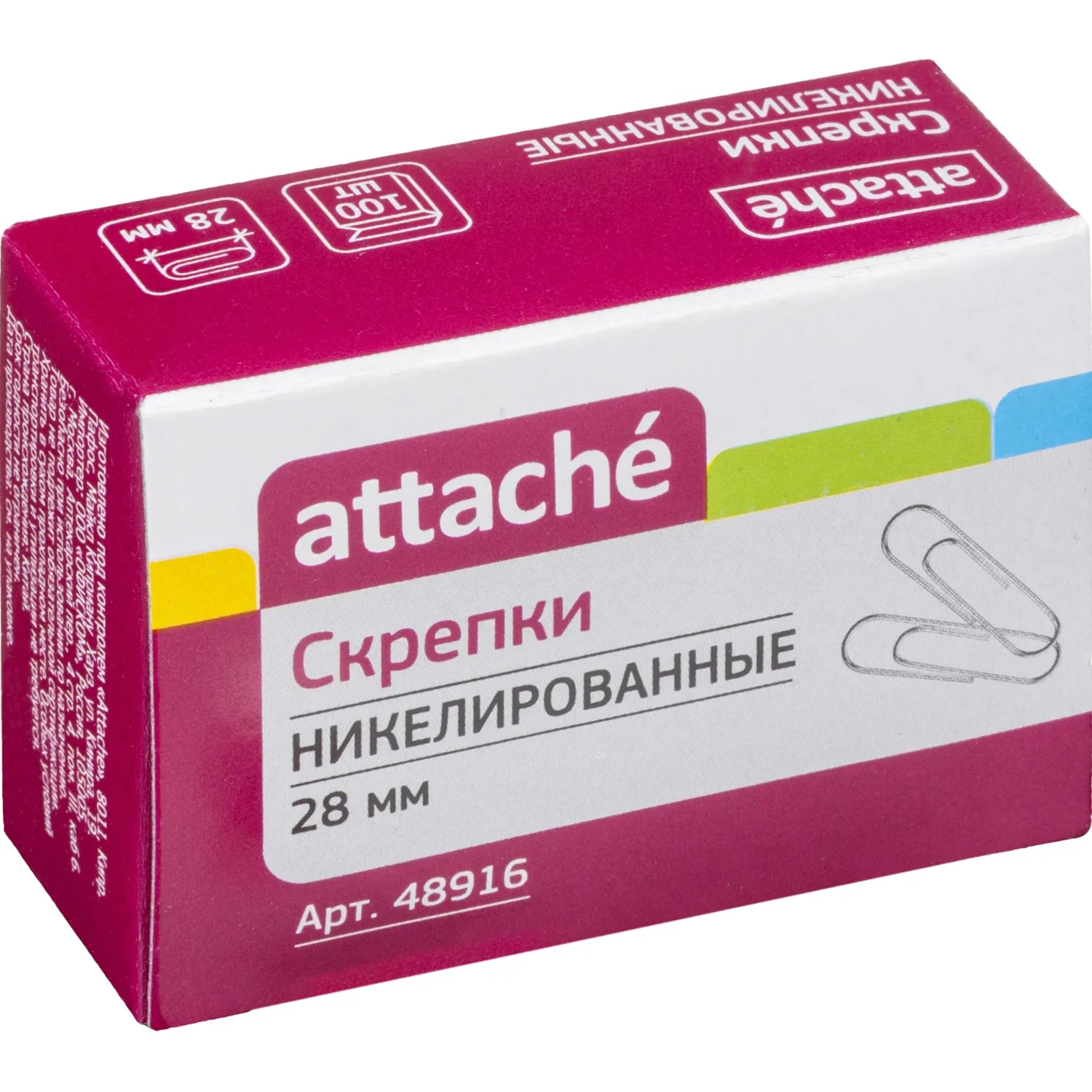 офисные скрепки Attache металлические 28 мм, упаковка 100 шт. - Image 2