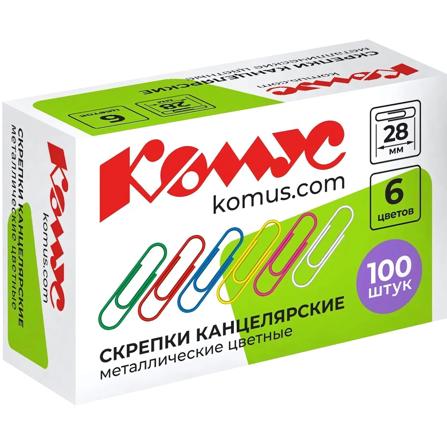 скрепки Комус 28 мм разноцветные металлические, упаковка 100 шт - Image 2