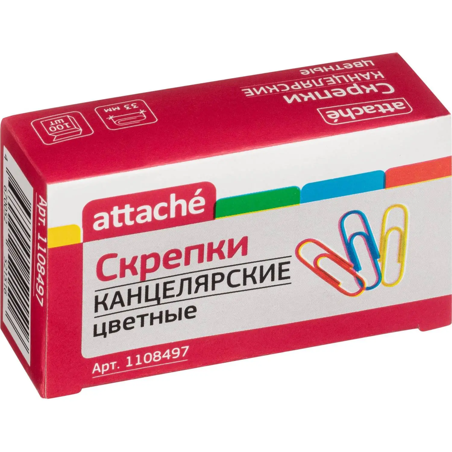 Скрепки Attache металлические 33 мм, упаковка 100 шт., разноцветные - Image 2