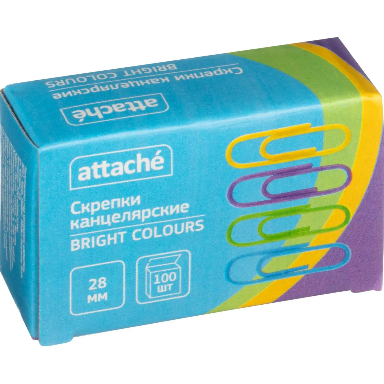 скрепки Attache Bright Colours 28 мм, разноцветные металлические, 100 шт/упаковка - Image 2